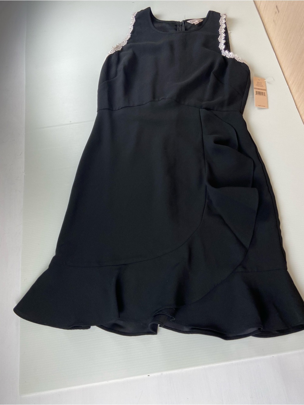 Nanette Lepore Black Ruffle Cocktail Dress Lace Trim NWT Size 12